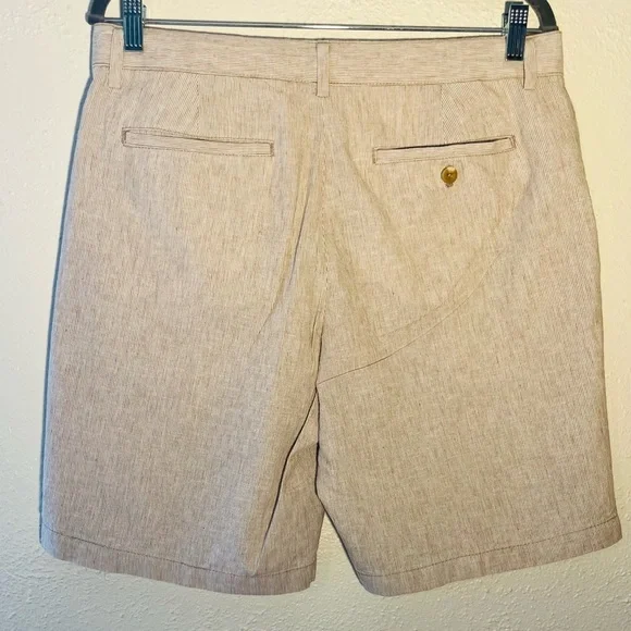 BANANA REPUBLIC Tan Pinstripe Linen Blend Flat Front Beige Preppy Shorts Size 33 - Picture 2 of 4